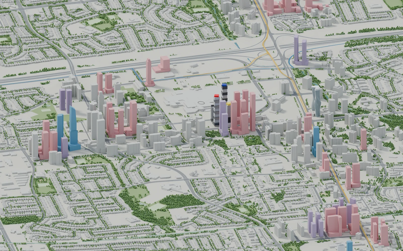 My 3D model of Downtown Mississauga, showing existing buildings, construction and proposed development around the Hurontario corridor.